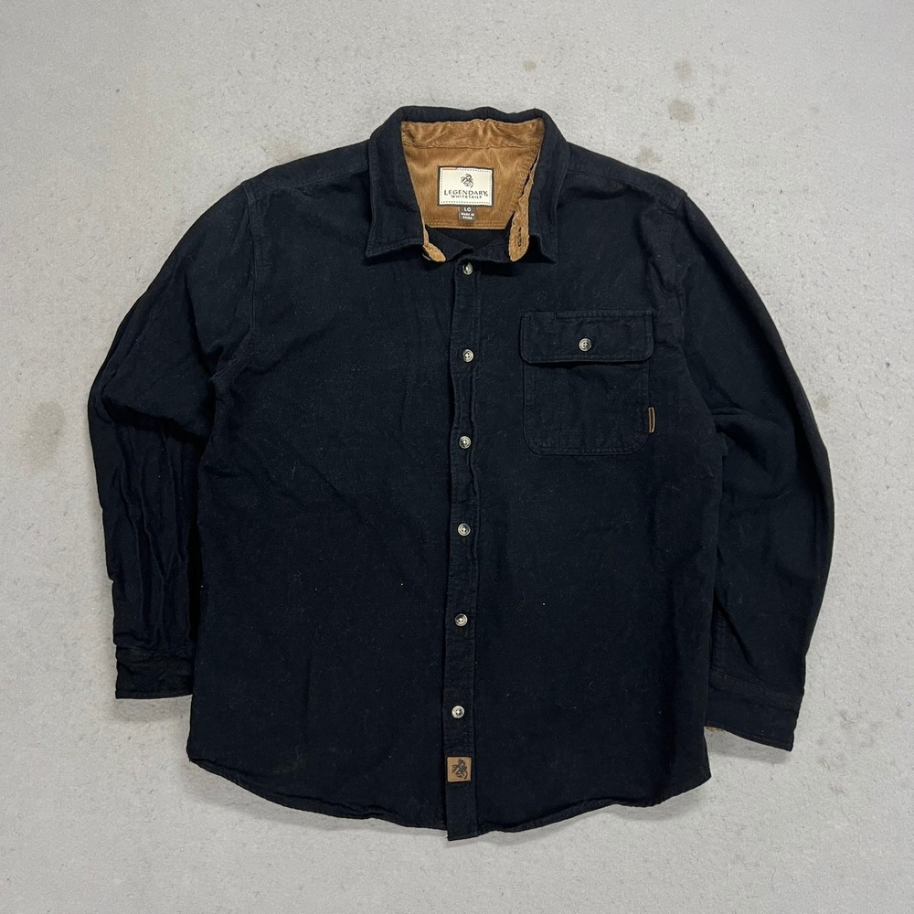 Legendary Whitetails Mens Black Flannel Button Down Corduroy Trim Shirt Large - Picture 2 of 8